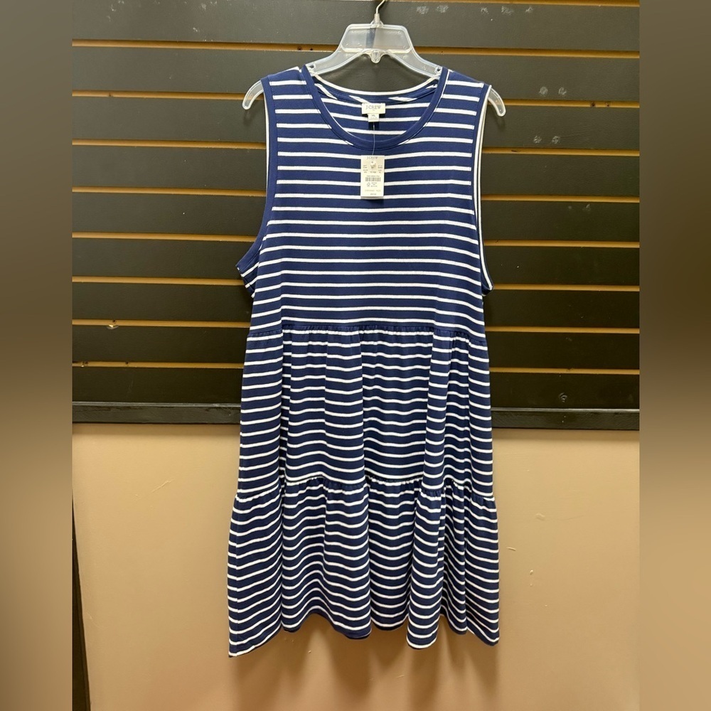 NWT J.Crew Blue & White Striped Sleeveless Midi Dress Size XL - Picture 1 of 3